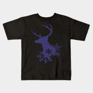 Christmas Snowflake Pattern Dark Blue Deer Kids T-Shirt